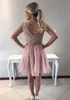 Cheap Pink A Line Homecoming Dress Rhinestones Beaded Backless Juniors Sweet 15 Graduation Cocktail Party Dress Plus Size Custom Made