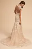 2018 BHLDN V Neck Lace Mermaid Wedding Dresses Lace Applique Backless Sweep Train Wedding Dress Bridal Gowns