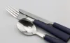 Jankng 3pieces rostfritt stål servis set barn matt blå handtag gaffel kniv cutlick set middag silver gabbor för 15352438