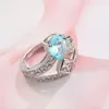 Bulk 3Pcs/lot Holiday Gift Jewelry Unique Drop Sky Blue Topaz Crystal Gems Russia 925 Sterling Silver Plated USA Weddiing Party Ring