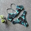 Sıcak Seksi Yaz Bikini Şınav Mayo Kadın Mayo Biquini 2018 Yeni Yeşil Yaprak Baskı Bikini Set Femme Plaj Kıyafeti