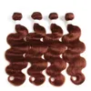 Bundle de cheveux humains péruviens rouge cuivre offres 4 pièces avec vague de corps frontale complète # 33 Auburn foncé 13x4 fermeture frontale en dentelle avec tissages