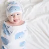 Baby sovsäck + hatt söt stil swaddles tecknad dinosaurblommor tryckt barn spädbarn inslaget