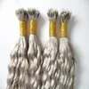 Extensions de cheveux gris argenté vague d'eau bouclés Extensions de cheveux Remy pré-collés Nano boucle anneau cheveux 200g 7a 200 pièces Nano anneaux perles1981463