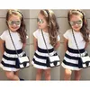 Ins Summer Fashion Boutique Mädchen Outfits Kurzarm weißes Baumwoll-T-Shirt + Streifenröcke Mädchen Kleid Anzüge Kinder Sets Kinderkleidung