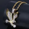 Hip Hop Gold Color Plated Copper Iced Out Micro Paved CZ Eagle Pendant Necklace Men Charm Jewelry Three Style Chains