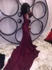 Vin röd sjöjungfru prom klänningar sexiga sydafrikanska guldapplikationer vinröd långformell kvällsfest klänning skräddarsydd plus storlek
