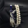 Annodato a mano perla d'acqua dolce bianco blu pietra farfalla gioielli naturali 8-9mm nappa collana di modo della catena