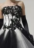 Vintage Black and White Gothic Ball Gown Wedding Dresses Strapless Corset Top Lace Applique Tull Skirt Bridal Gowns