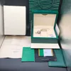 Качественная темно -зеленая коробка для часов подарочный корпус для Rolex Watches Tags Card Card и бумаги на английских швейцарских часах Joan007217U