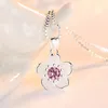 Jewelry Trendy Cherry Blossom Peach Flower Anniversary Gift Pendants & Necklace Pink Cubic Zirconia Necklace for Women Silver Plated