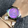 Fashion Brand Women's Girl Kleurrijke kristallen driehoek stijl wijzerplaat Metalen stalen band quartz polshorloge GS13