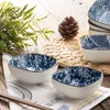 Soya sosu çeşni için küçük mavi ve beyaz porselen daldırma kase kare Japon suşi tabakları