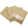 200 sacos de empacotamento do zíper do papel de embalagem de 7 9cm marrom branco com janela clara malotes resealable do zíper para o lanche dos doces package280w