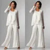 2018 Elegant White Chiffon Mother Of Bride Pant Suit For Wedding Long Sleeves Plus Size Formal Wear Evening Occasion Gown Custom Made