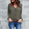 Plus Size T-Shirt Chiffonbluse Lose Langarmshirts Sexy Casual T-Shirts V-Ausschnitt Knopfhemden Sommer Strand Blusas Damenbekleidung YFA127