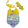 Children Mermaid Swimwear Bow Headband+Bow Swimwear 2pcs/set Cartoon Mermaid Bikini Kids One-piece Swimsuit 4 Designs