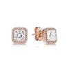 3 Colors 925 Sterling Silver square CZ Stone Stud Earring 18K Gold Rose gold earrings with Original box for Pandora Women's Jewelry