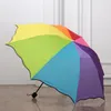 새로운 화려한 무지개 색상 비오는 텔레스코픽 우산 8 갈비뼈 3 접는 팔발 비 우산 10pcs / lot t2i418
