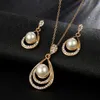 Fashion Gold Color Water Drop Simulated Pearl Crystal Necklace Stud Earrings Jewelry Set for Women Party Wedding Jewellery