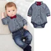 Erkek Bebek Giyim Yenidoğan Çocuk Giyim Bow + Jeans 2PCS Butik Boys Suit Bebek Boys Giyim ile Pamuk Gentleman Suit Grey Romper ayarlar