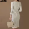 Kobiety Białe sukienki Office Lady Work Wear Slim Eleganckie Klasyczne Szczupłe Skromne Workwear Kobiet Pakiet Hip Dress Fall Jesienne szaty