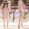 Fashion Women's Suit Jacket and Pants Two Pieces Formal Suit Shrug Shoulder Oblique Buon Blazer Suits Slim OL Suits M18050704