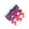 # 1B / Viola / Rosa Ombre Brasiliana Onda Del Corpo Capelli Umani Vergini 3 Bundle Con Frontale Tono Ombre 13x4 Chiusura Frontale In Pizzo Con Tessere