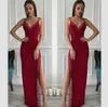 Seksi Kılıf Kırmızı Balo Elbise V Yaka Şifon Gelinlik Modelleri Uzun Abiye Örgün Elbiseler Kızlar Parti Abiye