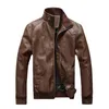 Wholesale- Mens Stand Collar Faux Leather Jackets Autumn Winter PU Motorcycle Jackets Slim Coat Overcoat Slim Zipper Outerwear 2J0001