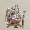 {Cage Ring} Butterfly Pearl /Crystal /Gem Bead Cage Ring Mounting, 18kgp Rhodium Plated Adjustable Size Can Open Rings