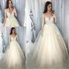 Splendidi abiti da sposa taglie forti trasparenti Champagne Pizzo Tulle A-Line Illusion Arabia Dubai Abiti da sposa africani Ball Formal Custom