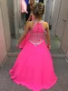 Jewel Neckline Cute Hot Pink Flower Girl Dresses Sleeveless With Beaded Sequines A-Line Birthday Gowns Back Zipper Custom Made Party Gowns