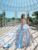 2018 Luxe Filles Pageant Robe avec Peplum Jewel Neck Robe De Bal Bleu Ciel Dentelle Rose 3D Floral Appliques Anniversaire Filles Princesse Robes