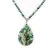 Natuurlijke water gras agaat druppel hanger blad chalcedoon ketting ketting mos agaat jade hanger DIY hanger sieraden223P