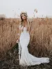 Элегантное boho кружево русалка свадебные платья с плеча с короткими рукавами свадебные платье разведка поезда пляж свадебные платья на заказ