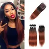 T 1B 33 Dark Root Medium Auburn Straight Ombre Menschenhaarwebart 3/4 Bundles mit Spitzenverschluss Günstige malaysische reine Haarverlängerungen