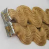 100g 40pcs #27 Strawberry Blonde Skin Weft Tape Hair Extensions Double Drawn Adhesive Hair Brazilian Body Wave On Adhesive Invisibl Hair