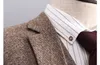 Wool Slim Fit Groom Tuxedos Wedding Suits Herringbone Tweed Groomsmen Best Man Prom Suits (Jacket+Pants+Vest) Custom Made Plus Size