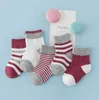 Höst Vinter Baby Stripe Bomull Socks Andningsbar Spädbarn Toddler Hem Wear Floor Socks Söt Boy Girl Sock Shoes