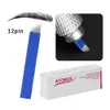 50 pcs Blue 12 Pin 0.2mm Permanent Makeup Manual Eyebrow Tattoo Needles Blade for 3D Embroidery Microblading Tattoo Pen Machine