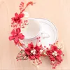 Cabeças de noiva, cristal, flor de ameixa, headwear casamento vermelho, contas feitas à mão, acessórios, acessórios do vestido Qipao