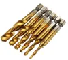Brand New 6pcs M3-M10 Combination Drill Tap Bit Set HSS 6542 Titanium Coated Deburr Countersink Bits Woodworking Tools