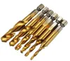 Gloednieuwe 6 stks M3-M10 Combinatie Boor Tap Bit Set HSS 6542 Titanium Coated Deburr Countersink Bits Houtbewerkingshulpmiddelen