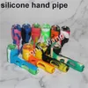 Colored Silicon Hand Pipes Tobacco Smoking Pipe with thick glass bowl for oil rigs silicone dab rig bubbler bong wax pad