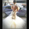 Africa Mermaid Wedding Dress With 2 Meter Tail High Neck Beads Applique Long Sleeves Bridal Gown Glamorous Sheer Back Fluffy Wedding Dresses