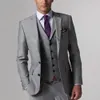 Dostosuj Slim Fit Groom Tuxedos Groomsmen Light Grey Side Vent Wedding Best Man Suit Męskie Garnitury (Kurtka + Spodnie + Kamizelka + Krawat)