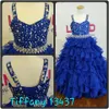Ruffles Girls Pageant Dresses 2019 Crystals Rhinestones Blue Chiffon Girls Prom Party Dance Gowns Lace Up Back Real Pictures Ballgown Ritzee