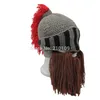 Mr.Kooky Red Tassel Cosplay Roman Knight Knit Helmet Męskie Czapki Oryginalny Barbarzyńca Handmade Winter Ciepłe Kapelusze Broda śmieszne Czapki C18103101