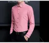 남성 드레스 셔츠 5XL 비즈니스 캐주얼 긴팔 사무실 슬림 피트 공식 Camisa 화이트 블루 핑크 패션